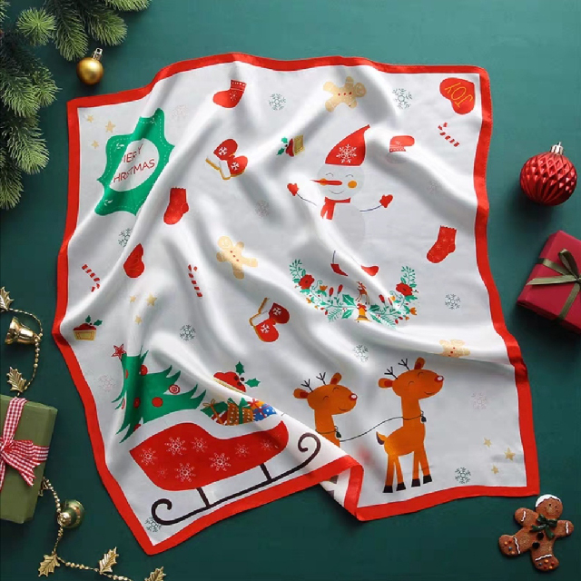 Bufanda cuadrada pequeña personalizada para niños, 100% seda, estilo navideño